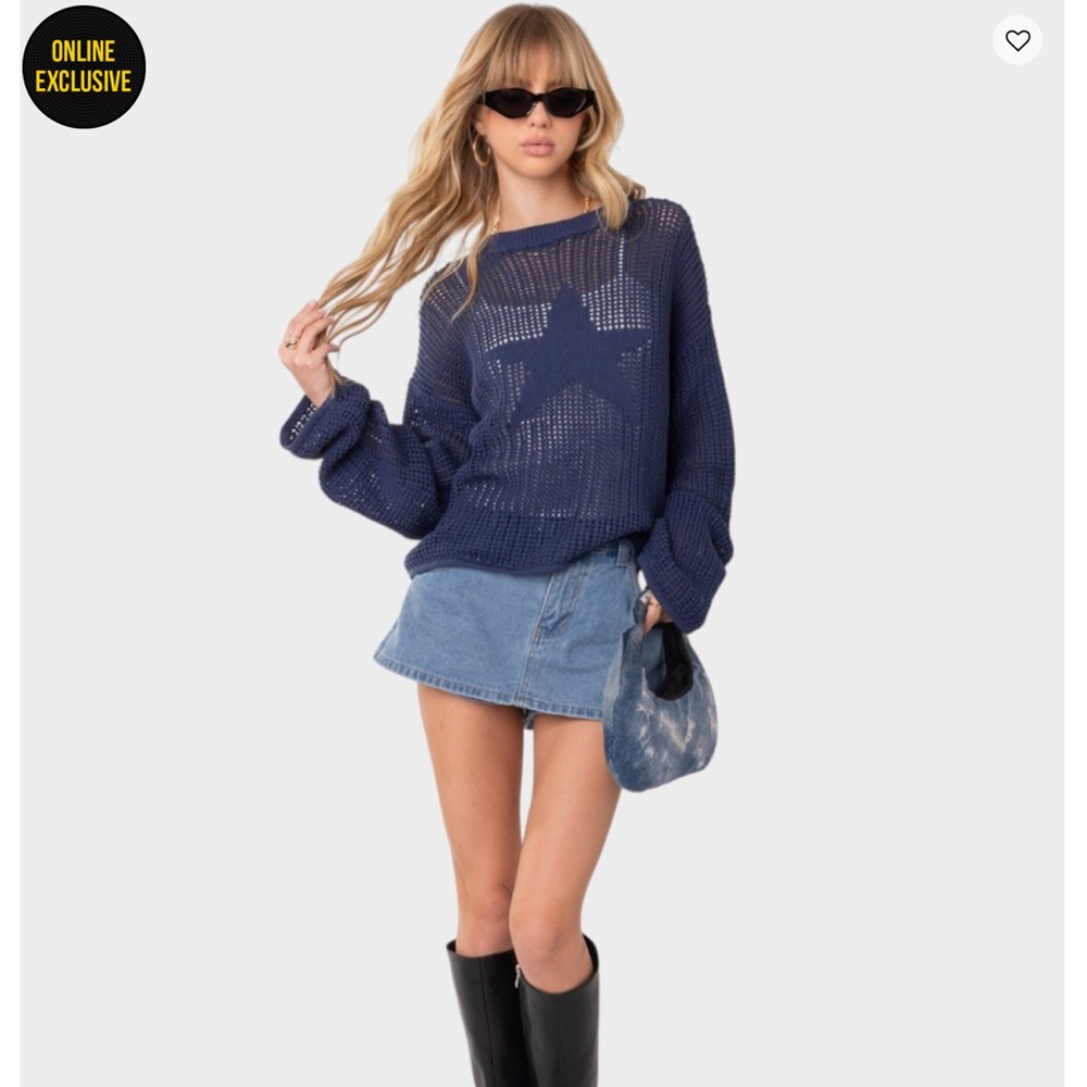Edikted Black Mesh star Sweater - Picture 1 of 7